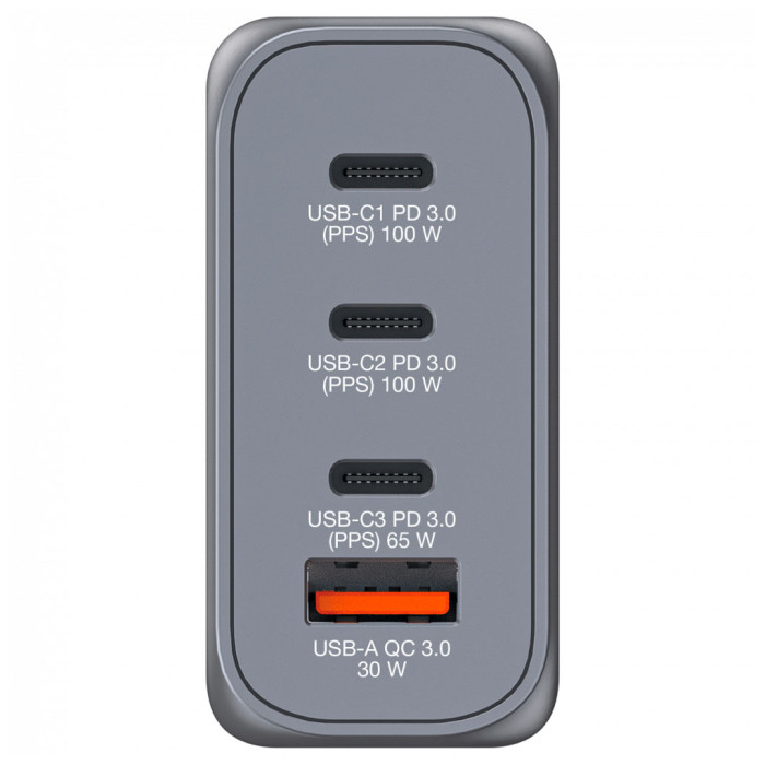 Зарядний пристрій Verbatim GaN 100 W 4 ports (2xUSB-C-100 W,USB-C 65 W /USB-A -3.0) (32202)