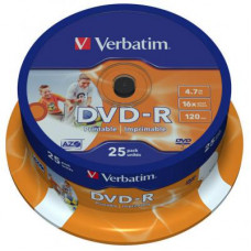 Диск DVD Verbatim 4.7Gb 16X CakeBox 25шт Printable (43538)