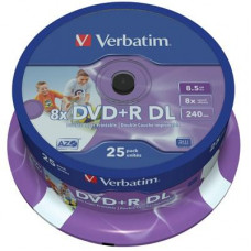 Диск DVD Verbatim 8.5Gb 8X CakeBox 25шт Printable (43667)