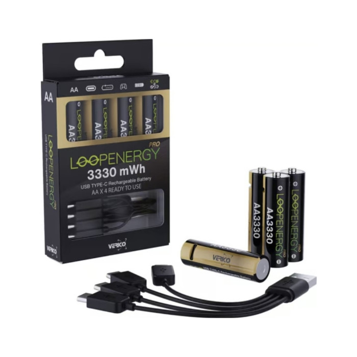Акумулятор Verico AA USB Type-C 2220mAh/3330mWh-1.5V Li-ion 4шт./уп. (Loop Energy PRO) (1UDBT-A6WEAC-NN)