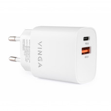 Зарядний пристрій Vinga PD + QC Wall Charger 20W (VCPCHPD3QC3W)