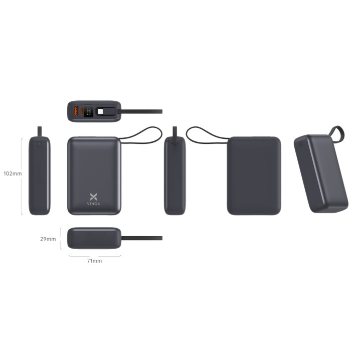 Батарея універсальна Vinga 20000 mAh 45W Display Cable (VPBB2045C)