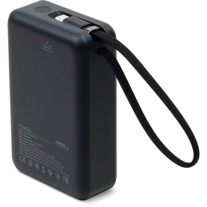 Батарея універсальна Vinga 20000 mAh 65W Display USB-C Cable Grey (VPBB2065C)