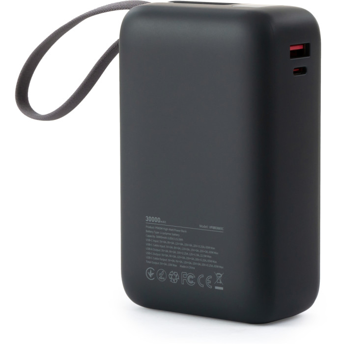 Батарея універсальна Vinga 30000 mAh 65W Display Cable (VPBB3065C)