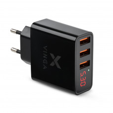 Зарядний пристрій Vinga 3 Port Display Wall Charger 17W Max (VWCAAADBK)