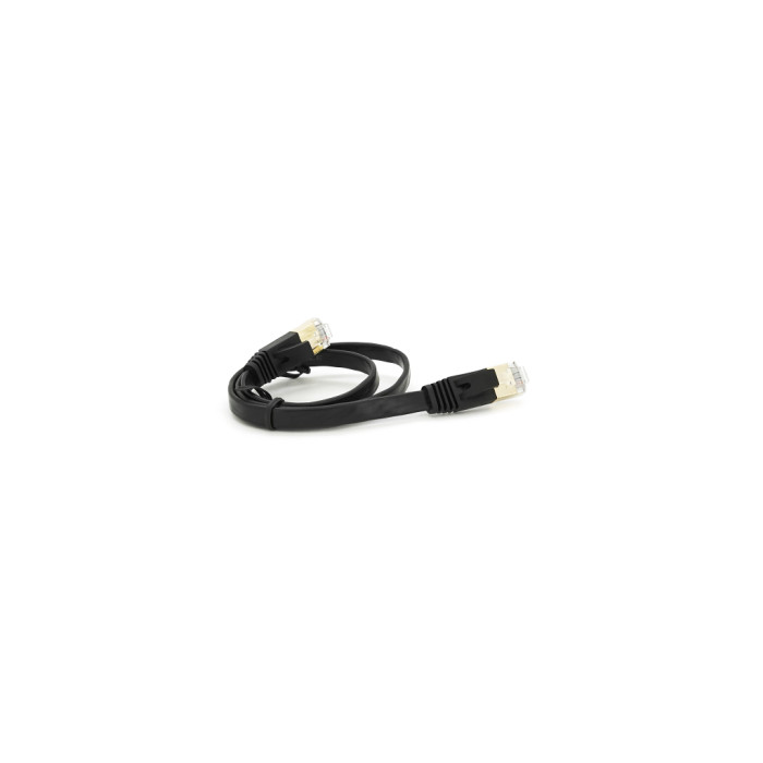 Патч-корд 0.5м UTP cat.7, CU, RJ45, плоский, black Weepda (PCMF-CU7/0.5Bk)