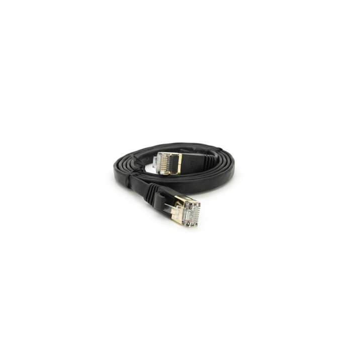 Патч-корд 1м UTP cat.7, CU, RJ45, плоский, black Weepda (PCMF-CU7/1.0Bk)
