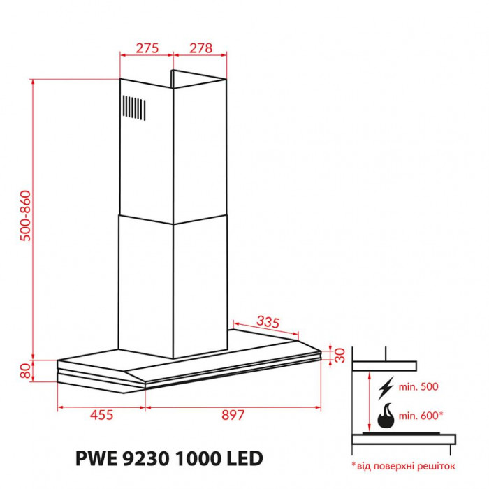 Витяжка кухонна Weilor PWE 9230 SS 1000 LED