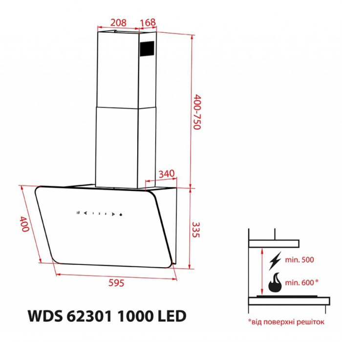 Витяжка кухонна Weilor WDS 62301 R BL 1000 LED