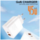 Зарядний пристрій WUW C209 1xUSB-C PD45W + 1xUSB QC3.0 18W White (WUW-C209)