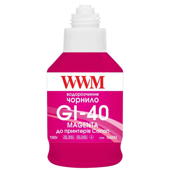 Чорнило WWM Canon GI-40 для G5040/G6040 190г Magenta (KeyLock) (G40M)