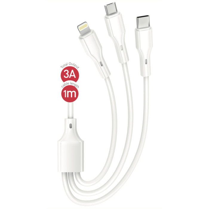 Дата кабель USB 2.0 AM to Lightning + Micro 5P + USB-C 1.0m 2.4A XO (CB-23U3)