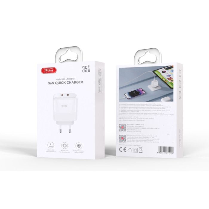 Зарядний пристрій XO L140 35W 2xUSB-C PD White (L140_White)