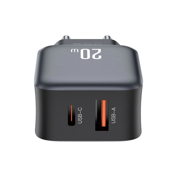 Зарядний пристрій XO L154 USB-C PD20W + USB-A QC3.0 Black (L154.black)