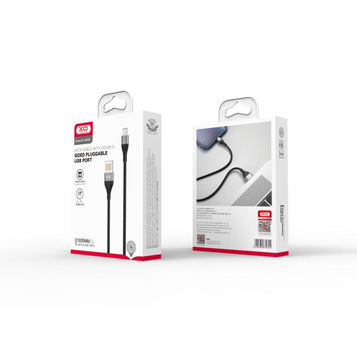 Дата кабель USB 2.0 AM to Lightning 1.0m 2.4A double-side grey XO (NB188-L-1-GR)