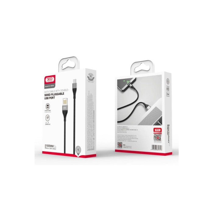 Дата кабель USB 2.0 AM to Micro 5P 1.0m 2.1A double-side black XO (NB188-M-1-BK)
