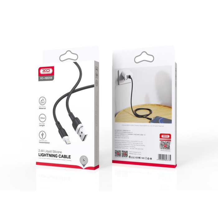 Дата кабель USB 2.0 AM to Lightning 1.0m 2.1A silicone black XO (NB208-L-1-BK)