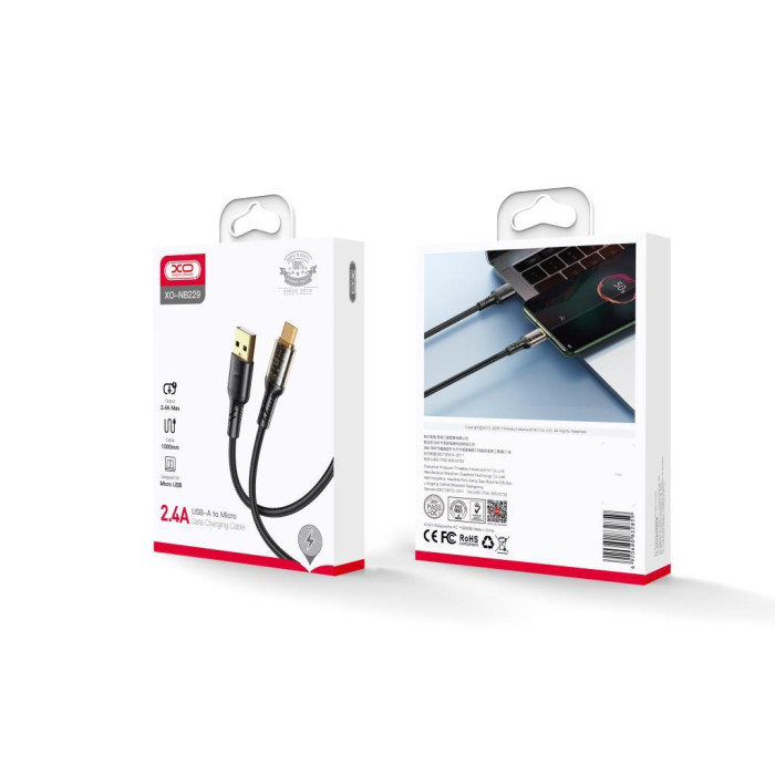 Дата кабель USB 2.0 AM to Micro 5P 1.0m 2.4A black XO (NB229-M-1-BK)