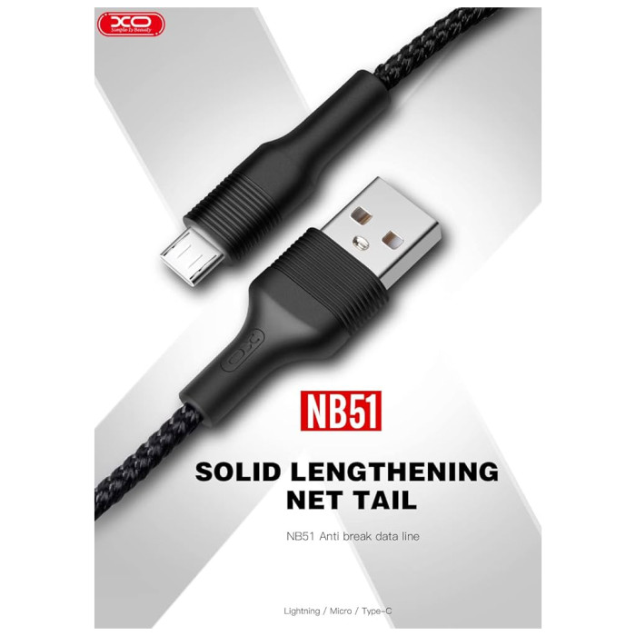Дата кабель USB 2.0 AM to Micro 5P 1.0m 2.1A black XO (NB51-M-1-BK)