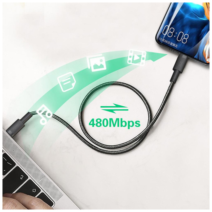 Дата кабель USB-C to USB-C 1.0m 100W braided black XO (NBQ199_С_Black)