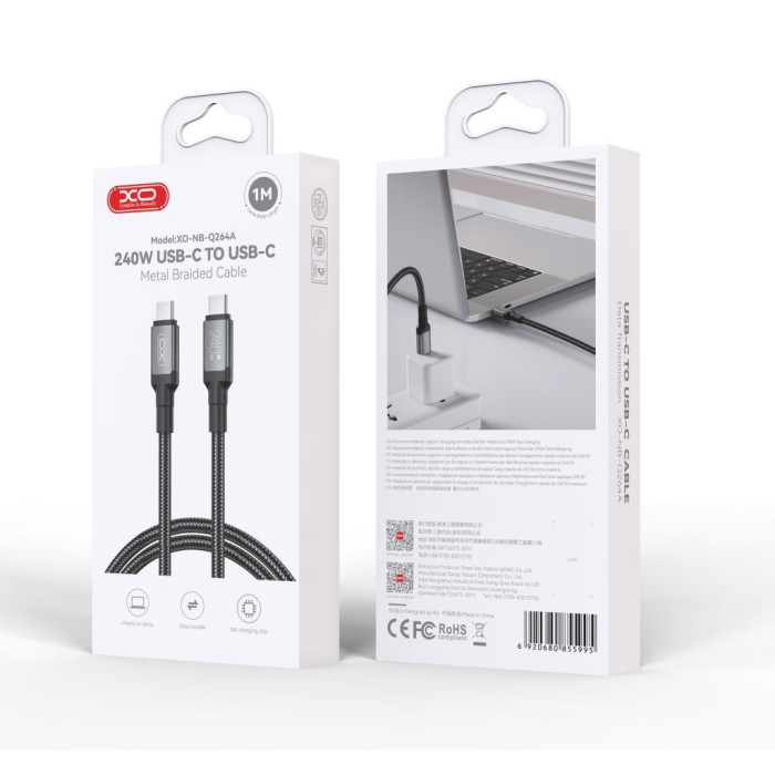 Дата кабель USB-C to USB-C 1.0m 240W black XO (NBQ264A_С_Black)