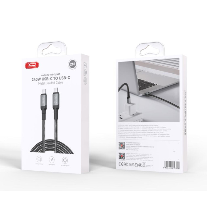 Дата кабель USB-C to USB-C 2.0m 240W black XO (NBQ264B_С_Black)
