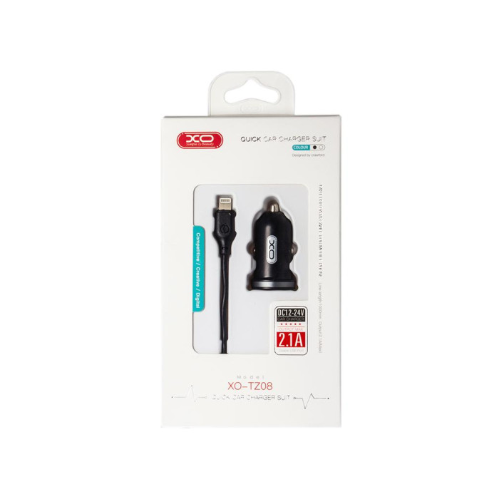 Зарядний пристрій XO 2xUSB 2.1A + cable USB to Lightning black (TZ08-L-BK)