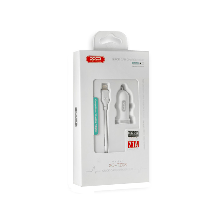 Зарядний пристрій XO 2xUSB 2.1A + cable USB to Lightning white (TZ08-L-WH)