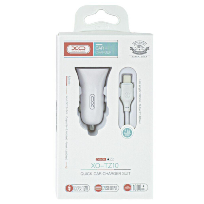 Зарядний пристрій XO 2xUSB 2.4A + cable USB to Micro 5P white (TZ10-M-WH)