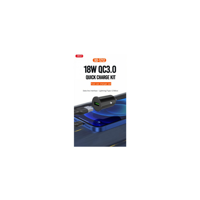 Зарядний пристрій XO USB QC3.0 18W + cable USB to Lightning black (TZ12-L-BK)
