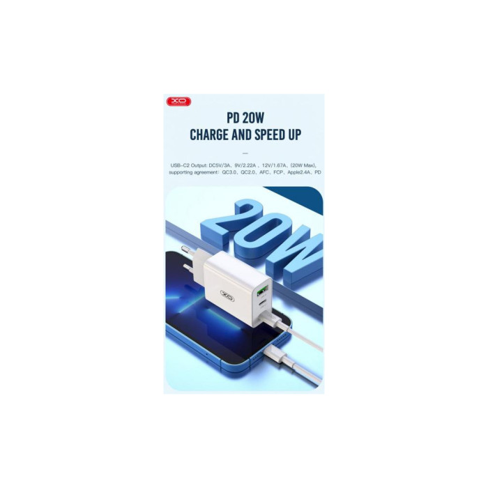 Зарядний пристрій XO L101 PD + QC3.0 (1USB/2Type-C/20W) + USB - MicroUSB White (XO-L101-WH)