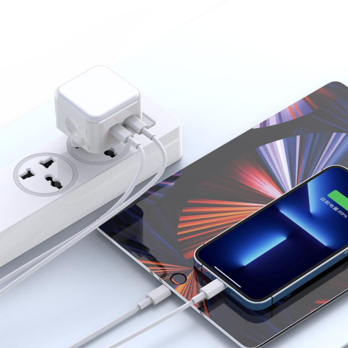 Зарядний пристрій XO QC 3.0 L102 35W/2 USB-C + cable Lightning NB113 White (XO-L102i-WH)