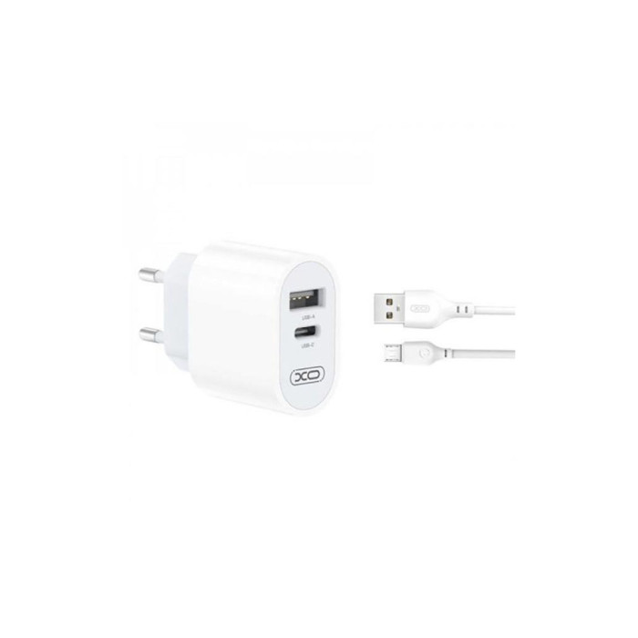 Зарядний пристрій XO L97 (1Type-C/1USB/2.4A) + USB - MicroUSB White (XO-L97-MC)