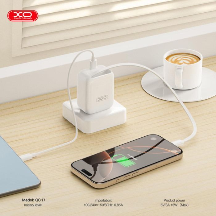 Зарядний пристрій XO 1xUSB-C PD30W GaN + cable USB-C to USB-C (XO-QC17)