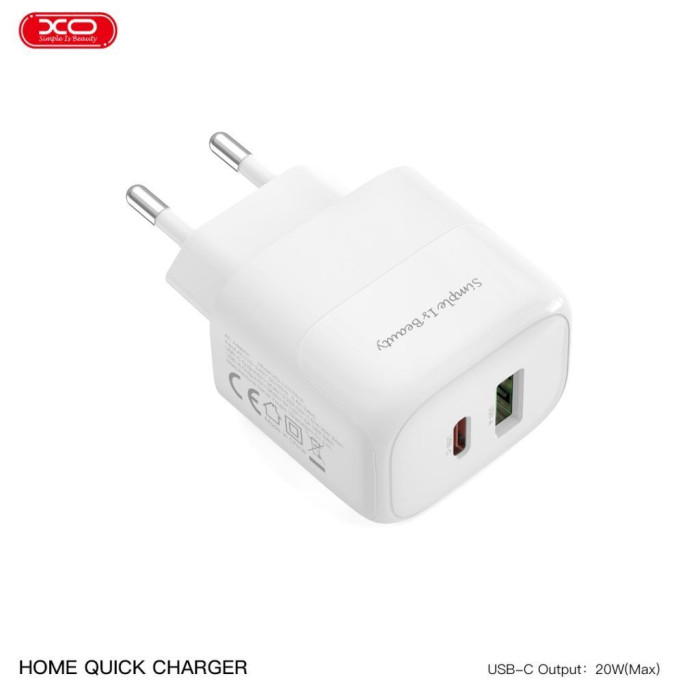 Зарядний пристрій XO 1xUSB QC3.0 + 1xUSB-C PD20W (XO-QC37)