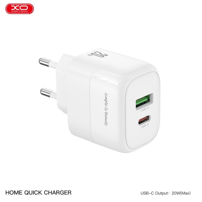 Зарядний пристрій XO 1xUSB QC3.0 + 1xUSB-C PD20W (XO-QC37)