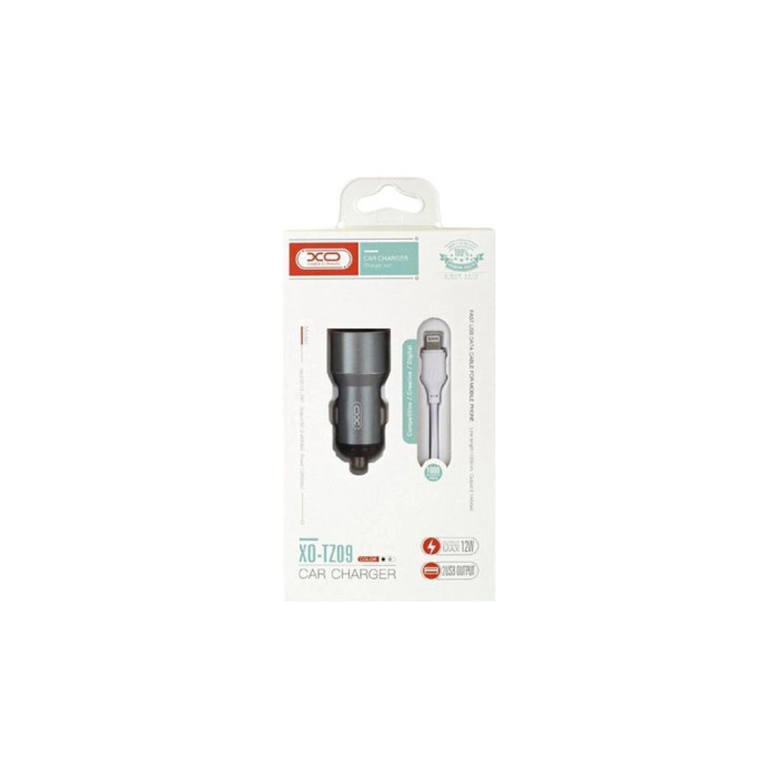 Зарядний пристрій XO TZ09 2.4A/2 USB + cable lightning Grey (XO-TZ09L-GR)