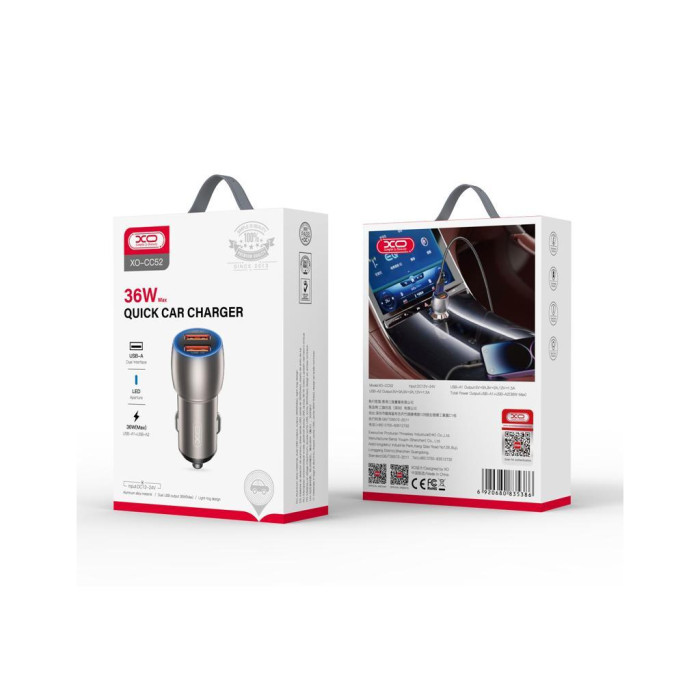 Зарядний пристрій XO 2xUSB QC3.0 36W black (СC52-BK)