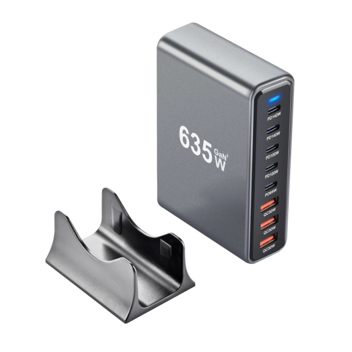 Зарядний пристрій XoKo 2xUSB-C PD3.1 140W + 2xUSB-C PD100W + 1xUSB-C PD65W + 3xUSB QC30W GaN (QC-600)